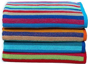 Beach Towels Pack of 4 100% Cotton Extra Large 30 X 60 inches Soft Lightweight Cabana Stripe Towel Set for Pool Hotel Swim Travel Assorted Design